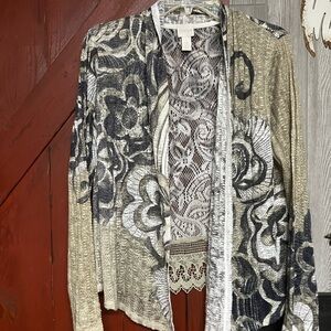 Chico's Black and Cream Floral Lace Blouse